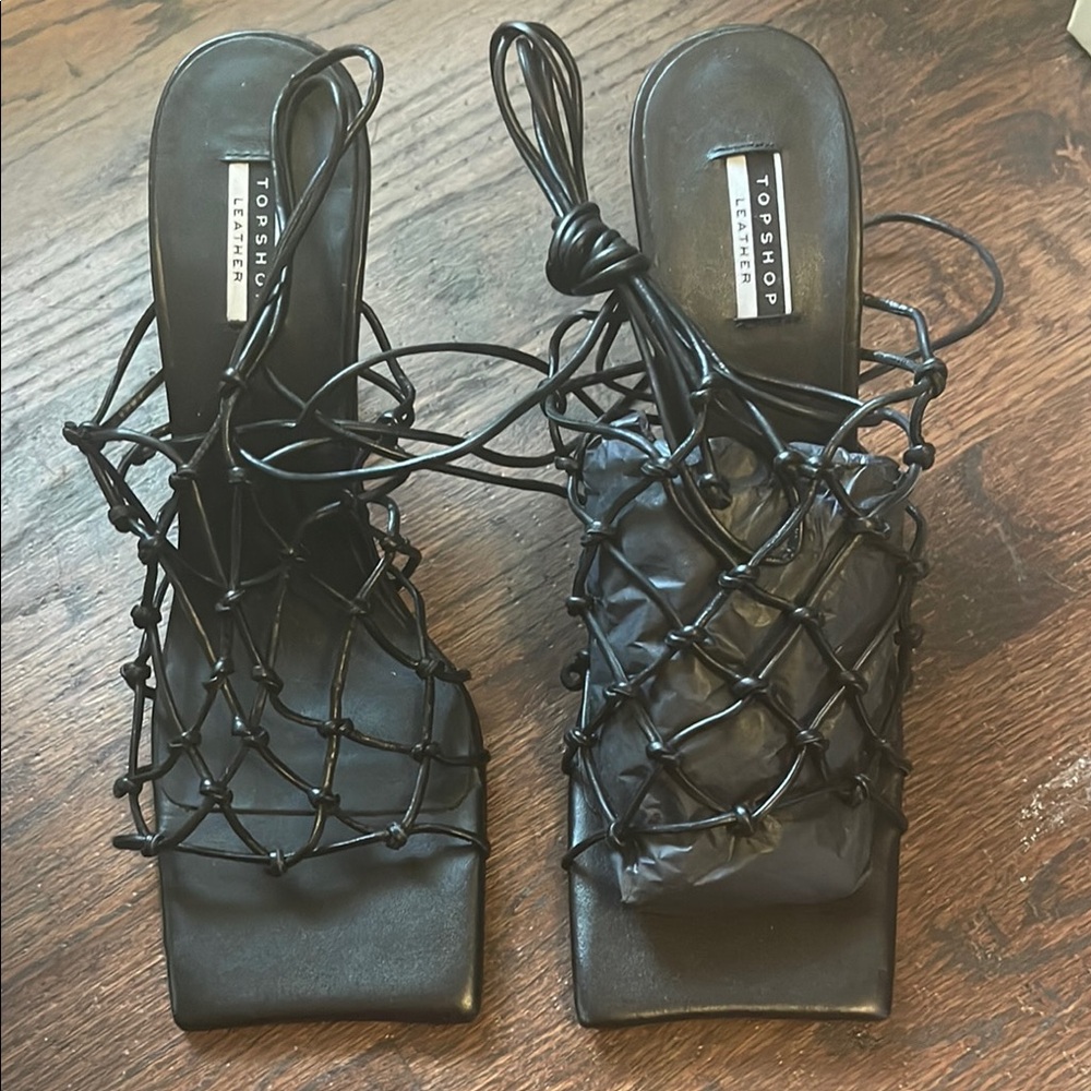 Topshop Leather Black Strappy Women's Shoes